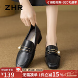 ZHR则则高跟鞋女2026新款女鞋珍珠扣乐福单鞋女通勤小皮鞋两穿EH366黑38