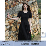 范思蓝恩夏季腰精裙气质收腰无袖背心连衣裙女夏季新款海边度假显瘦裙 黑色-有袖 S