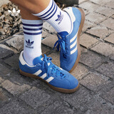 adidas T头鞋 STADT经典薄底运动板鞋平底鞋男女阿迪达斯三叶草   蓝色/乳白色/纸板黄 (推荐女生选小半码)   42
