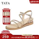他她（TATA）绝美坡跟凉鞋女外穿一字带时装凉鞋秋季新款7UA03BL4 金色 38