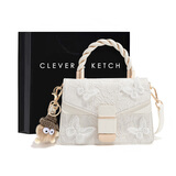 CLEVER & KETCH新中式手提包包女包斜挎包蕾丝刺绣小方包单肩包生日礼物送老婆 米白色