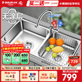 欧琳（OULIN）厨房水槽双槽洗菜盆双槽0涂层SUS304不锈钢加厚洗碗槽左右任选