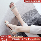 【甄选好货】ZHR凉鞋女一字带闪耀水钻女鞋仙女风厚底增高韩版网红百搭舒适平底鞋 INS时尚街拍潮流 米色 35