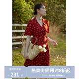 独束大码女装法式小翻领连衣裙女夏季新款遮肉显瘦雪纺裙子 红色 M （尺码：1）