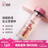 希诺（heenoor）双层玻璃杯家用女士带滤网个性潮流清新花茶杯隔热防烫便携水杯 水晶粉300ml
