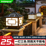 颖朗太阳能围墙柱头灯户外庭院大门两侧柱子灯农村别墅家用防水立柱灯 【太阳能尖顶款】适用60-80的柱子-铝合金材质