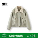森马（Semir）外套女冬季夹棉仿羊羔毛翻领oversize磨毛2025巴恩风109725108014