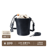 裘真抽绳水桶包女植鞣头层牛皮包包复古通勤单肩斜跨休闲包 蓝色-小号
