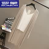 罗蒙针织开衫女中长款夏季薄款修身长袖防s晒披肩外搭中长冰丝空调衫 卡其色 均码
