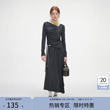 范思蓝恩秋季设计感针织T恤半身裙时尚套装女秋装新款慵懒高腰半身裙女 深灰色（半身裙） XS