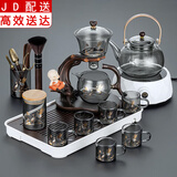 正扬整套玻璃功夫茶具套装家用茶杯磁吸自动泡茶器简约办公室会客喝茶 迎客烟灰莲鹤长胡白钻白圆满套装