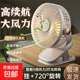 风扇桌面夹子风扇6寸大风力循环扇充电手持小风扇台式灯光电风扇 白色6寸5档风力