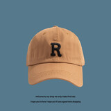 目丸帽子男女棒球帽男韩国贴布棒球帽子女情侣百搭秋冬遮阳帽复古软顶 卡其色R 均码