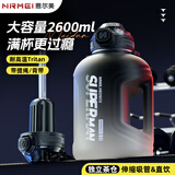 恩尔美（nRMEi）吨杯吨桶运动水杯超大容量男健身Tritan茶水分离耐高温水壶杯子 【新款提绳背带/双饮-灰】2200ml
