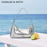 CHARLES&KEITH柔软拉链式褶皱单肩包腋下包包女包女士生日礼物CK2-40782472 Silver银色 S