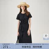 范思蓝恩夏季圆领抽绳褶皱设计感连衣裙女2024夏装新款白色高腰A字裙女 黑色 S