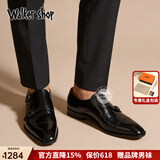 Walker Shop皮鞋男款品牌三接头皮鞋男新款牛皮商务正装鞋男大码搭扣孟克鞋男 黑色 39
