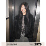 付智恩芦苇花 芬兰进口狐狸毛典雅轻盈年轻感圆领皮草外套女 黑色 L