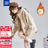 唐狮（TonLion）2026春季新款针织外套女休闲卫衣开衫连帽上衣 加绒款/浅卡其 M