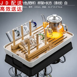 正扬 整套玻璃茶具套装 耐热花茶壶茶杯套装过滤 茶壶功夫茶具茶杯玻璃杯冲茶器泡茶具 400壶（六色/把杯）杯架+长方（条纹）白