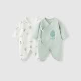 童泰婴儿连体衣春秋季纯棉衣服初生宝宝蝴蝶哈衣爬服和尚服绿色59cm