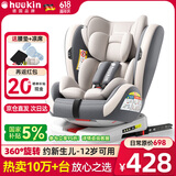 Heekin德国 儿童安全座椅汽车用0-4-12岁婴儿宝宝360度旋转ISOFIX硬接口 时尚灰(ISOFIX+360度旋转)