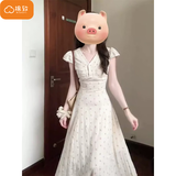 棉致法式V领碎花连衣裙女夏季新款气质高级感度假风收腰显瘦a字长裙 213图片色【高品质】 L 105-120斤