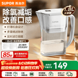苏泊尔（SUPOR）净水器家用滤水壶自来水家用过滤器多重精滤滤芯寿命提醒一芯四芯六芯可替换滤芯净水壶 J-UF01 【白色款】一机四芯 净水壶