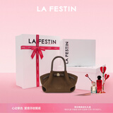 拉菲斯汀（La Festin）小懒包2026新款包包真皮单肩斜挎通勤女包手提包生日礼物送女生 琥珀棕-麂皮绒-小号【礼盒套装】