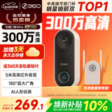 360可视门铃5Pro 300万家用监控摄像头智能猫眼红外夜视远程双向通话