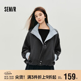 森马（Semir）外套女秋季花苞拼接格子宽松立领2025风文艺通勤夹克10A525108004