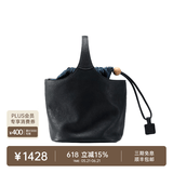 裘真复古遇花篮包手提斜挎牛皮包通勤休闲大容量菜篮子包 黑色