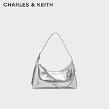 CHARLES&KEITH柔软拉链式褶皱单肩包腋下包包女包生日礼物CK2-40782472 Silver银色 S