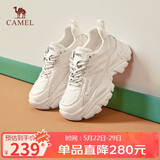 骆驼（CAMEL）老爹鞋女潮酷网布皮面拼接双系带厚底休闲鞋 L24S283079 米白 39