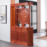 艺牛实木玄关柜 新中式双面雕花福字客厅仿古南榆木多功能隔断柜子 龙柱大福字实门柜136*38*208cm