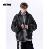 OEMG  美式咖色皮衣外套男士春秋夏季飞行夹克潮牌宽松情侣棒球服上衣 J2502黑色 【夹克款】 XL [建议110-130斤]