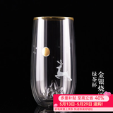 容山堂雪山绿茶杯双层防烫保温玻璃杯办公家用龙井泡茶杯高透玻璃水杯 金银烧雪山绿茶杯-鹿