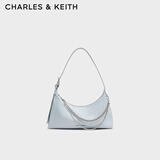 CHARLES&KEITH柔软拉链式褶皱单肩包腋下包包女包女士生日礼物CK2-40782472 Sea Salt Blue海盐蓝色 S