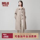 MUJI女式羊毛混立领大衣毛呢大衣外套中长款女款冬季外套女装BD0Z6A4A 浅米色 L (165/88A)