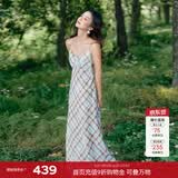 伊芙丽（eifini）伊芙丽高包容斜丝版型可调节肩带格纹吊带连衣裙2025夏装新款 蓝色 XL 125-140斤