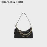 CHARLES&KEITH柔软拉链式褶皱单肩包腋下包包女包生日礼物CK2-40782472 Black黑色 S