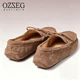 OZZEG澳洲豆豆鞋女春夏季真皮透气休闲单鞋平底防滑孕妇鞋软底一脚蹬懒 咖啡色升级版 35