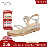 他她（TATA）绝美坡跟凉鞋女外穿一字带时装凉鞋秋季新款7UA03BL4 银色 38