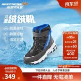 Skechers斯凯奇儿童绒绒靴雪地靴保暖男童棉鞋防寒加绒高帮女童靴660092L 男童/黑色/蓝色/BKBL 36