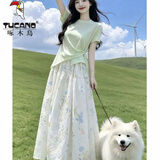 啄木鸟（TUCANO）小个子韩系穿搭一整套碎花连衣裙子女2026新款绝美漂亮套装长裙夏 上衣+半身裙 L 建议100-114斤