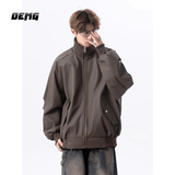 OEMG  美式咖色皮衣外套男士春秋夏季飞行夹克潮牌宽松情侣棒球服上衣 J2502咖色 【夹克款】 XL [建议110-130斤]