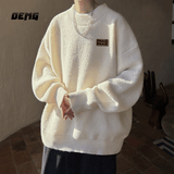 OEMG  半高领毛衣男春秋冬季加绒加厚套头线衣潮牌宽松打底针织衫外套 白色 【高品质】 XL [建议120-135斤]