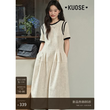 阔色（kuose）灰色短袖松弛通勤穿搭连衣裙女25夏季新款好看显瘦收腰长裙子 花灰色春季款2001 L