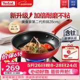 特福（Tefal）平底锅家用牛排不粘煎锅少油烟有钛煎饼锅电磁炉燃气灶通用28cm
