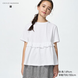 优衣库童装女童荷叶边T恤合作款483382 00 白色 160